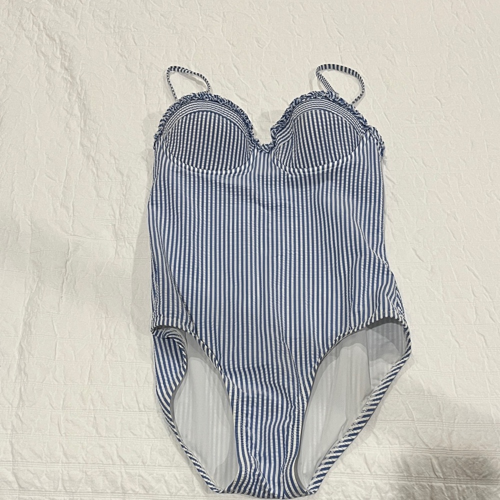 J. Crew Blue and White Striped One Piece Swimsuit